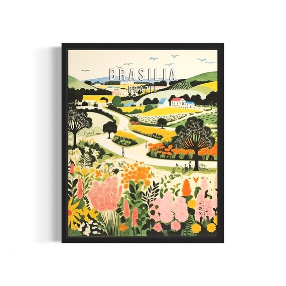 Brasilia Brazil Wildflower Hills Rolling Countryside Travel Poster