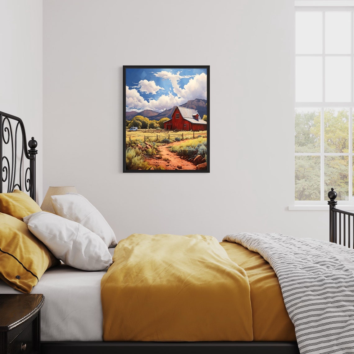 Red Barn Vintage Truck Mountain Meadow Ranch Painting Poster - Image 3