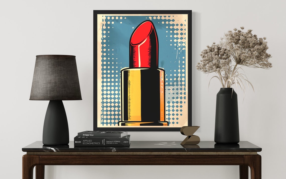 Red Lipstick Pop Art Poster in Bold Vintage Comic Halftone Style - Image 3