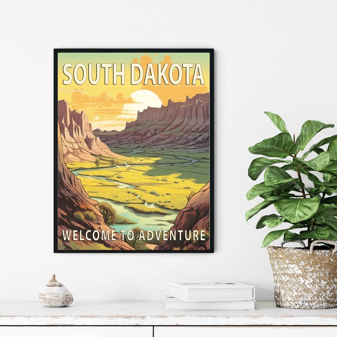 South Dakota Badlands Canyon at Sunset Welcome to Adventure Poster - Image 3