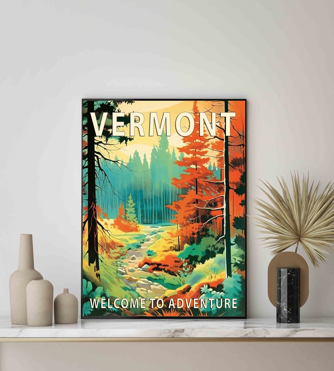 Vermont Autumn Forest Stream Welcome to Adventure Travel Poster - Image 3