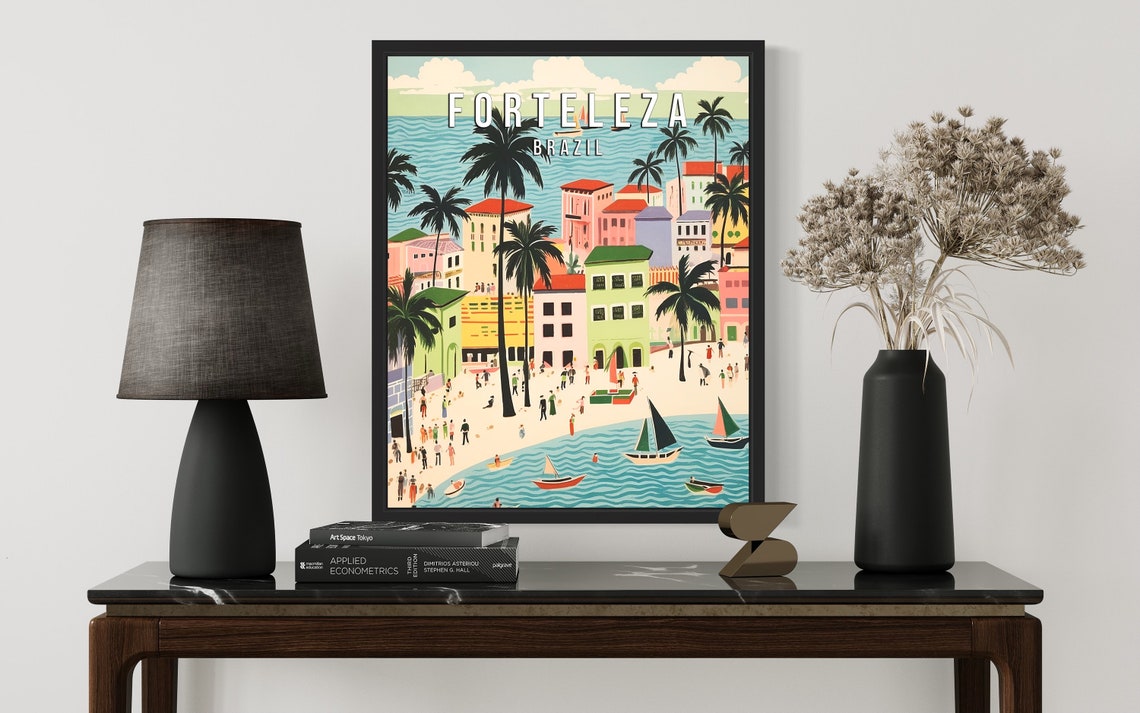 Fortaleza Brazil Colorful Palm Beach Promenade Travel Poster - Image 3