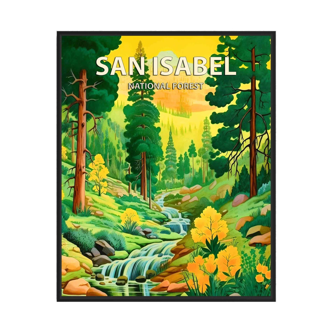 San Isabel National Forest Pine Stream Wildflower Retro Travel Poster