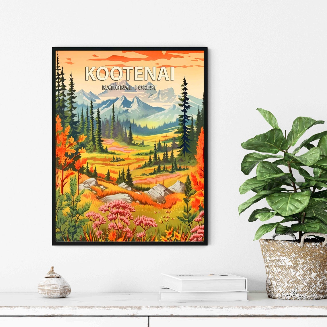 Kootenai National Forest Golden Sunset Valley Retro Travel Poster - Image 2