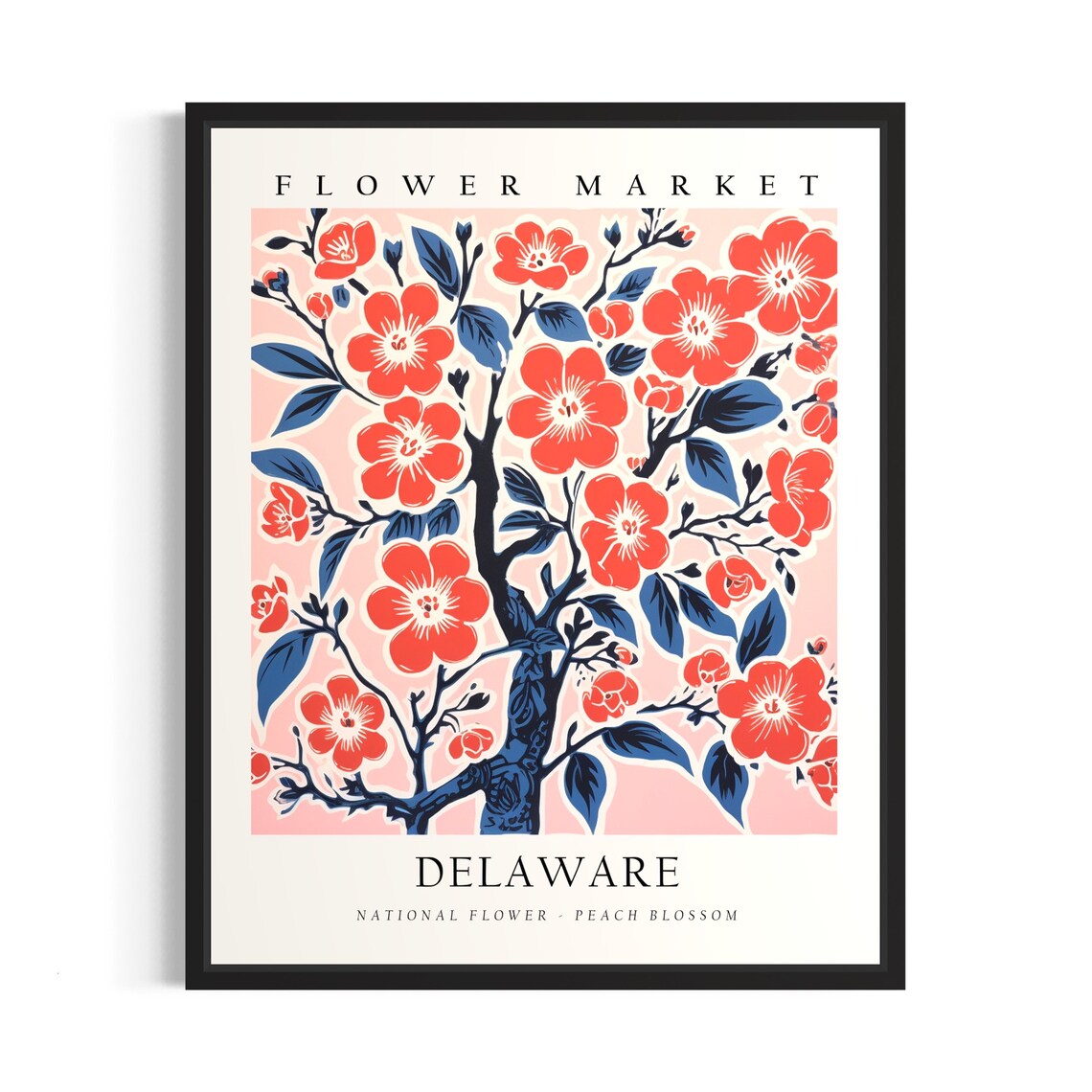 Delaware Flower Market Peach Blossom Botanical Art Wall Poster