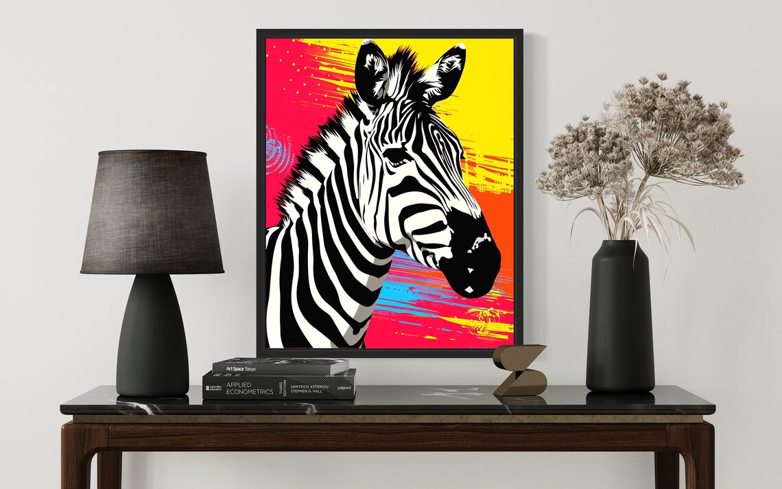 Zebra Portrait On Bright Neon Pop Art Background Wildlife Poster - Image 2
