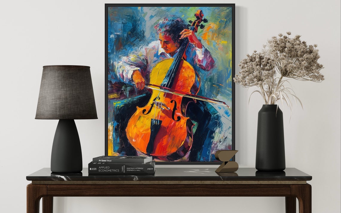 Vibrant Cello Player Impressionist Oil Painting Music Poster - Image 2