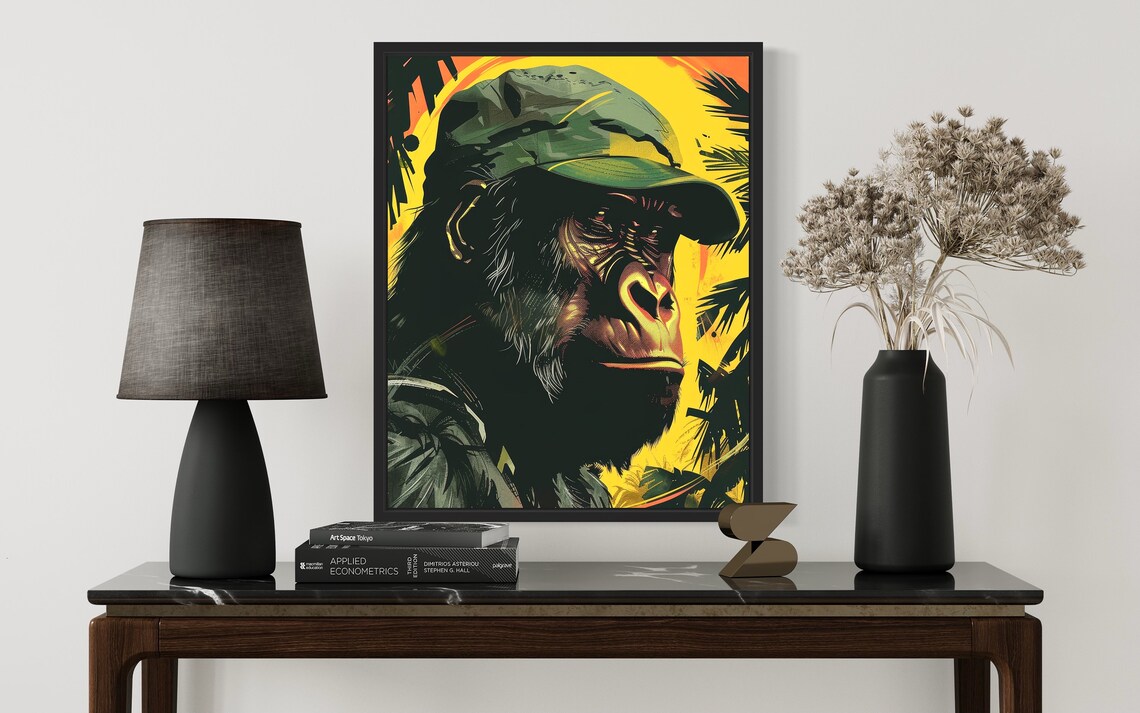 Gorilla Wearing Safari Cap In Tropical Jungle Portrait Poster - Image 2