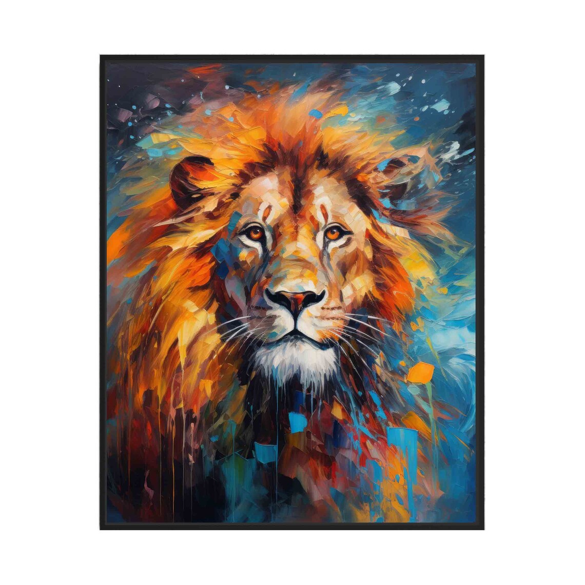 Majestic Lion Portrait in Fiery Abstract Expressionist Art Print