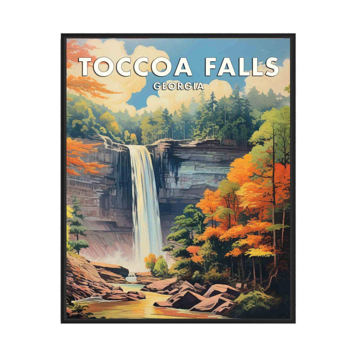 Toccoa Falls Georgia Autumn Forest Towering Waterfall Poster