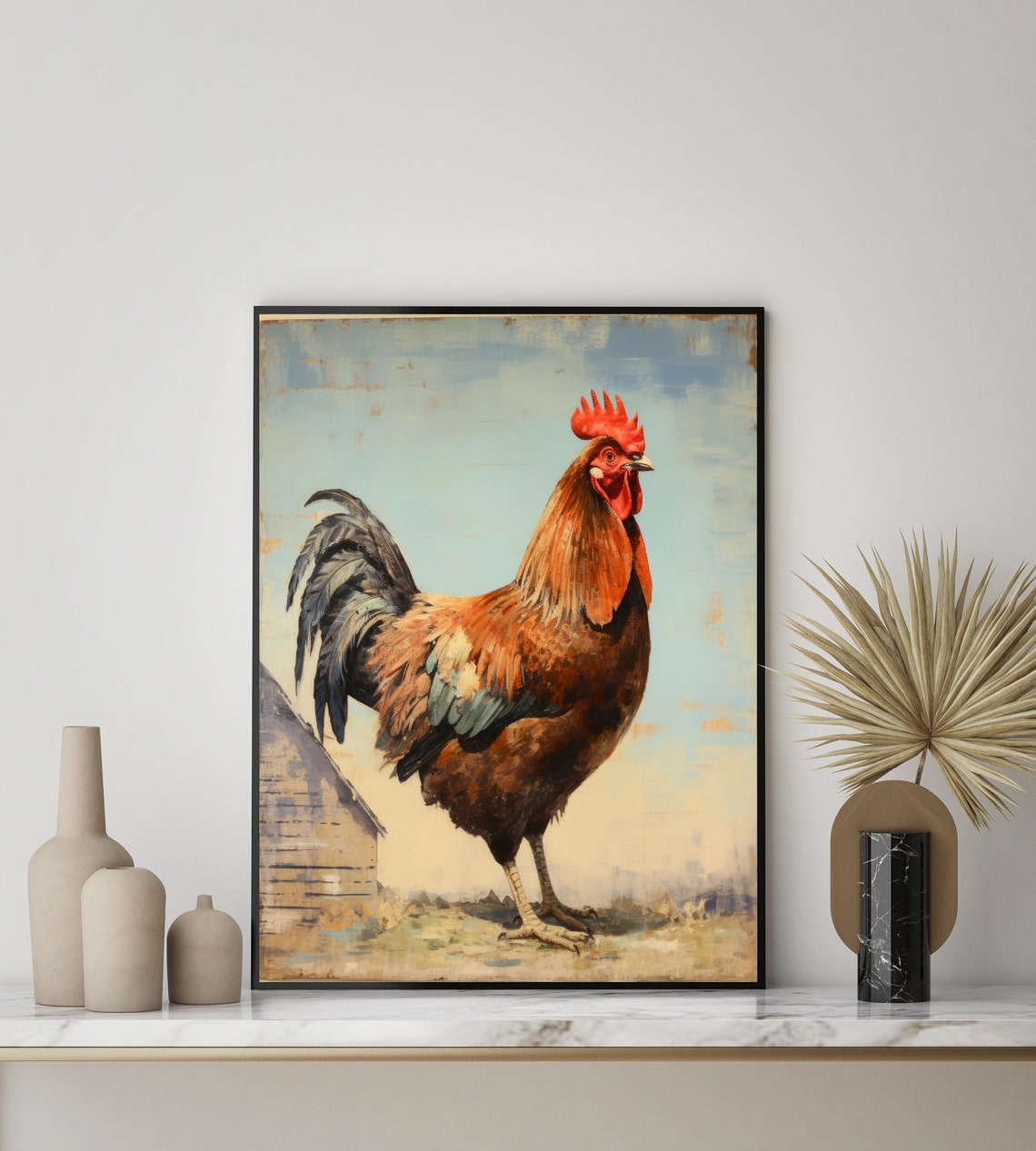 Rhode Island Red Rooster Standing Proud Farmyard Vintage Bird Poster - Image 2