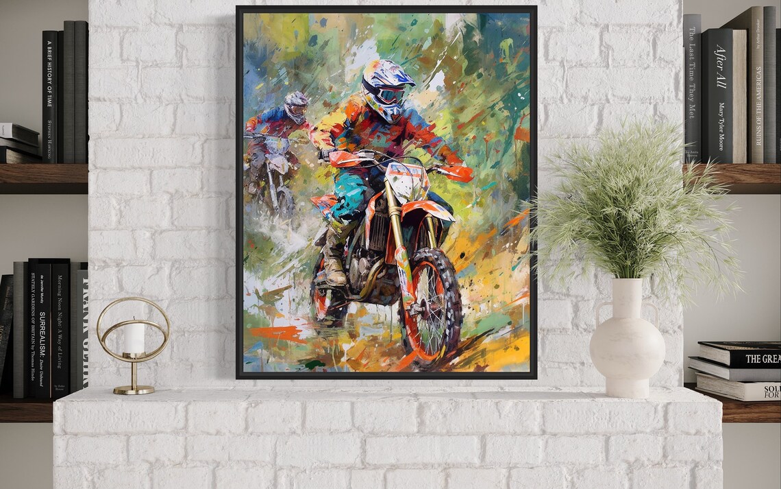 Motocross Enduro Dirt Bike Racers Colorful Abstract Sports Poster - Image 3