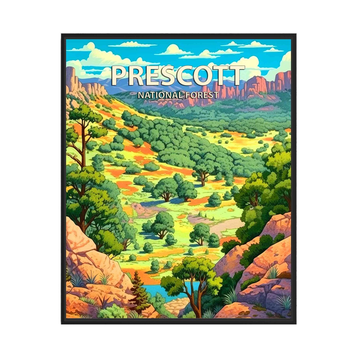 Prescott National Forest Retro Travel Poster Arizona Canyon View