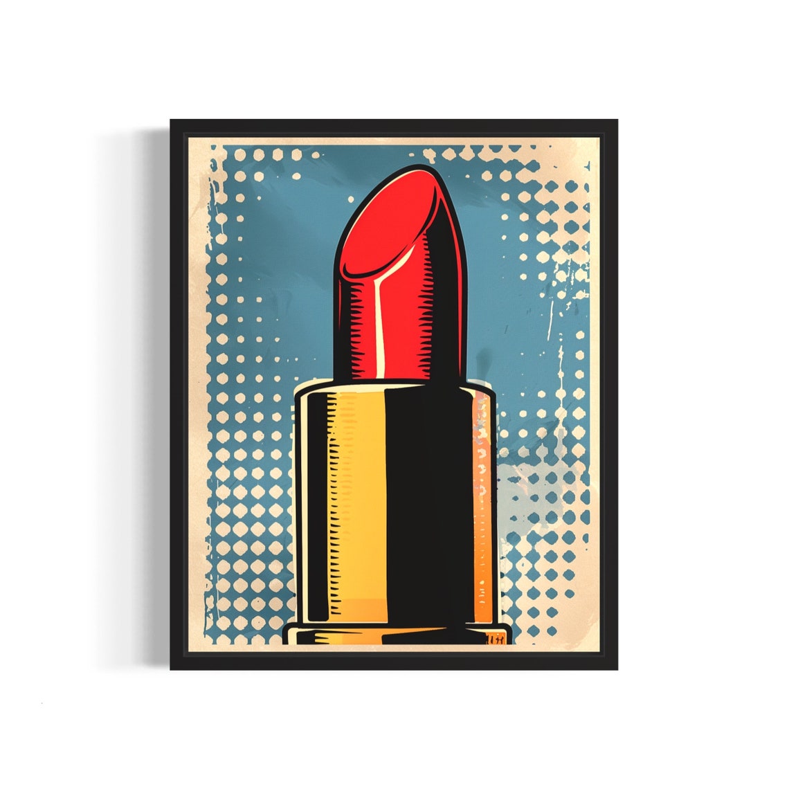 Red Lipstick Pop Art Poster in Bold Vintage Comic Halftone Style