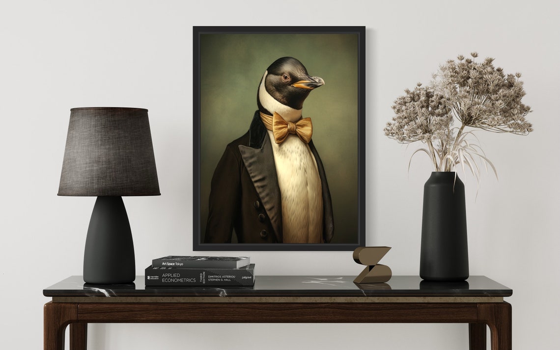 Penguin in Tuxedo Gold Bow Tie Gentleman Animal Portrait Print - Image 2