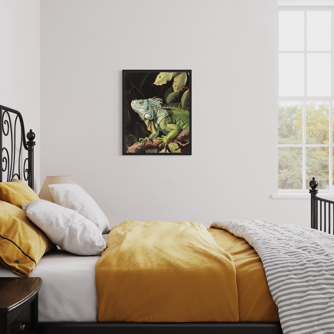 Green Iguana Tropical Lizard Vintage Wildlife Painting Wall Art - Image 2