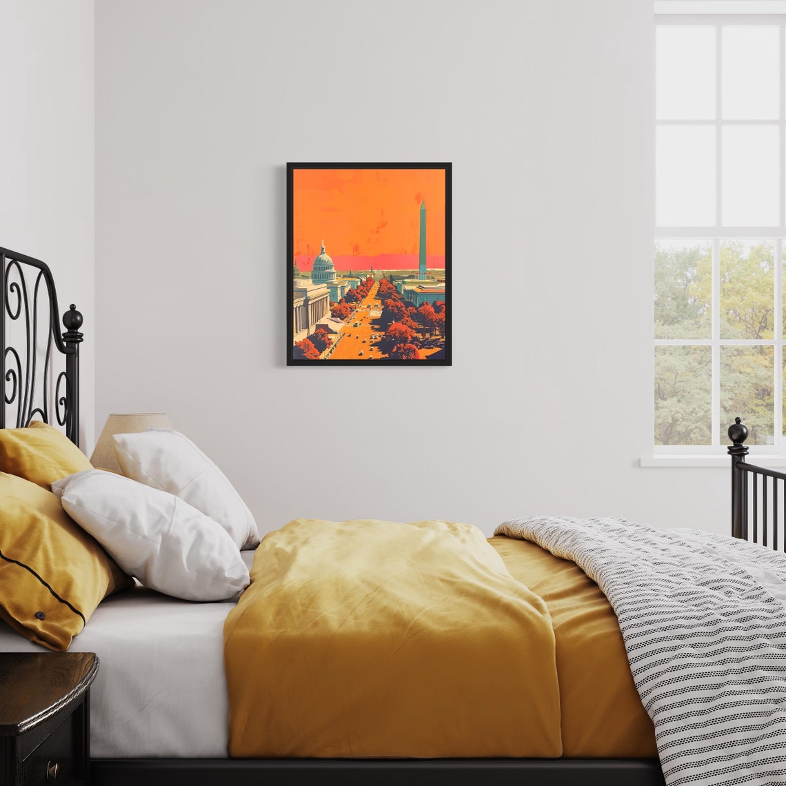 Washington DC Capitol and Monument Sunset Cityscape Art Poster - Image 2