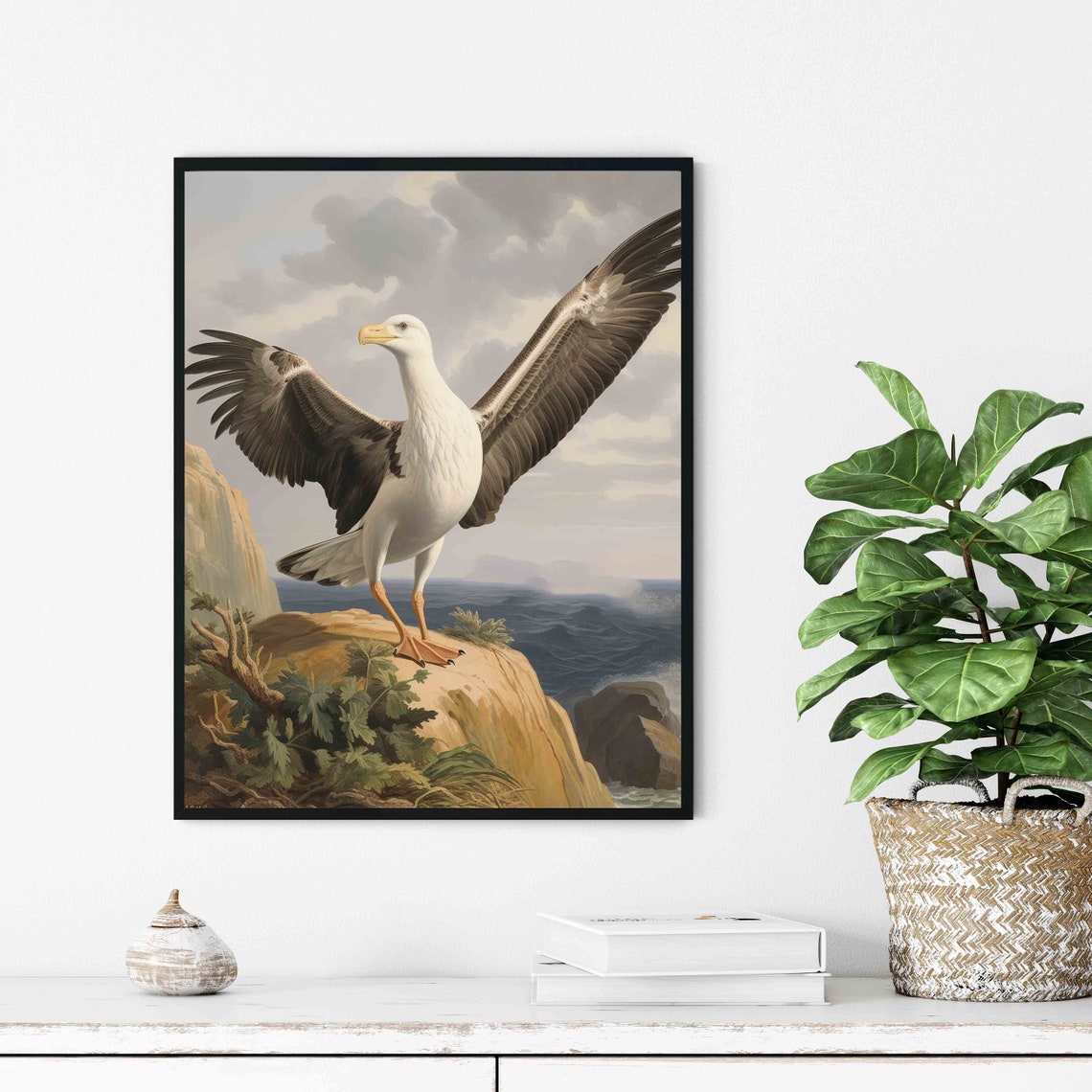 Great Albatross Seabird Spread Wings on Coastal Cliff Vintage Poster - Image 3