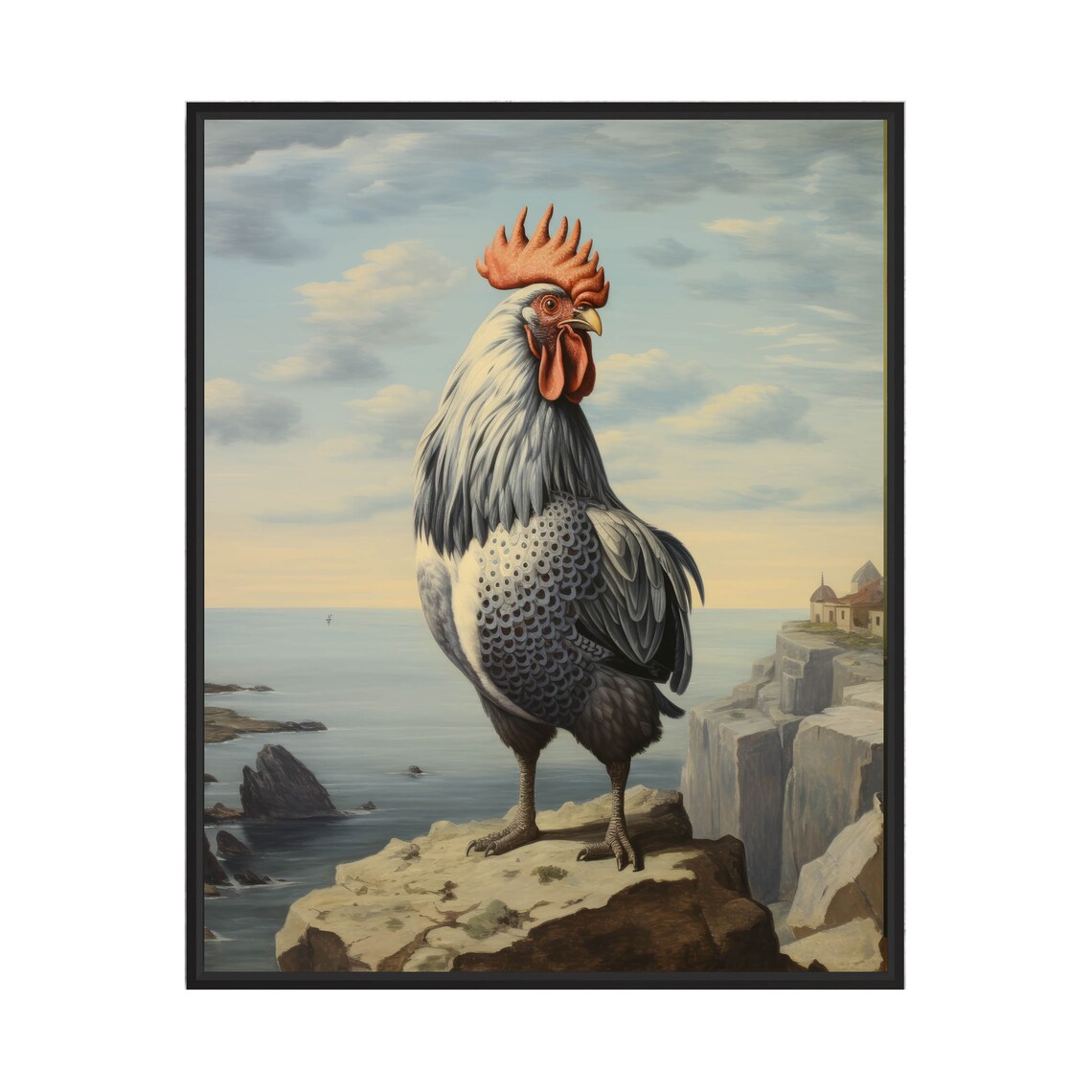 Plymouth Rock Rooster Standing On A Rocky Coastal Cliff Poster
