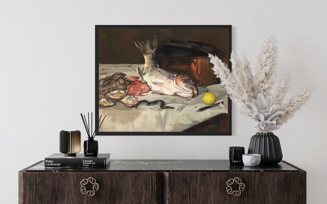 Edouard Manet Fish Still Life Oysters Eel Copper Pot Vintage Poster - Image 2
