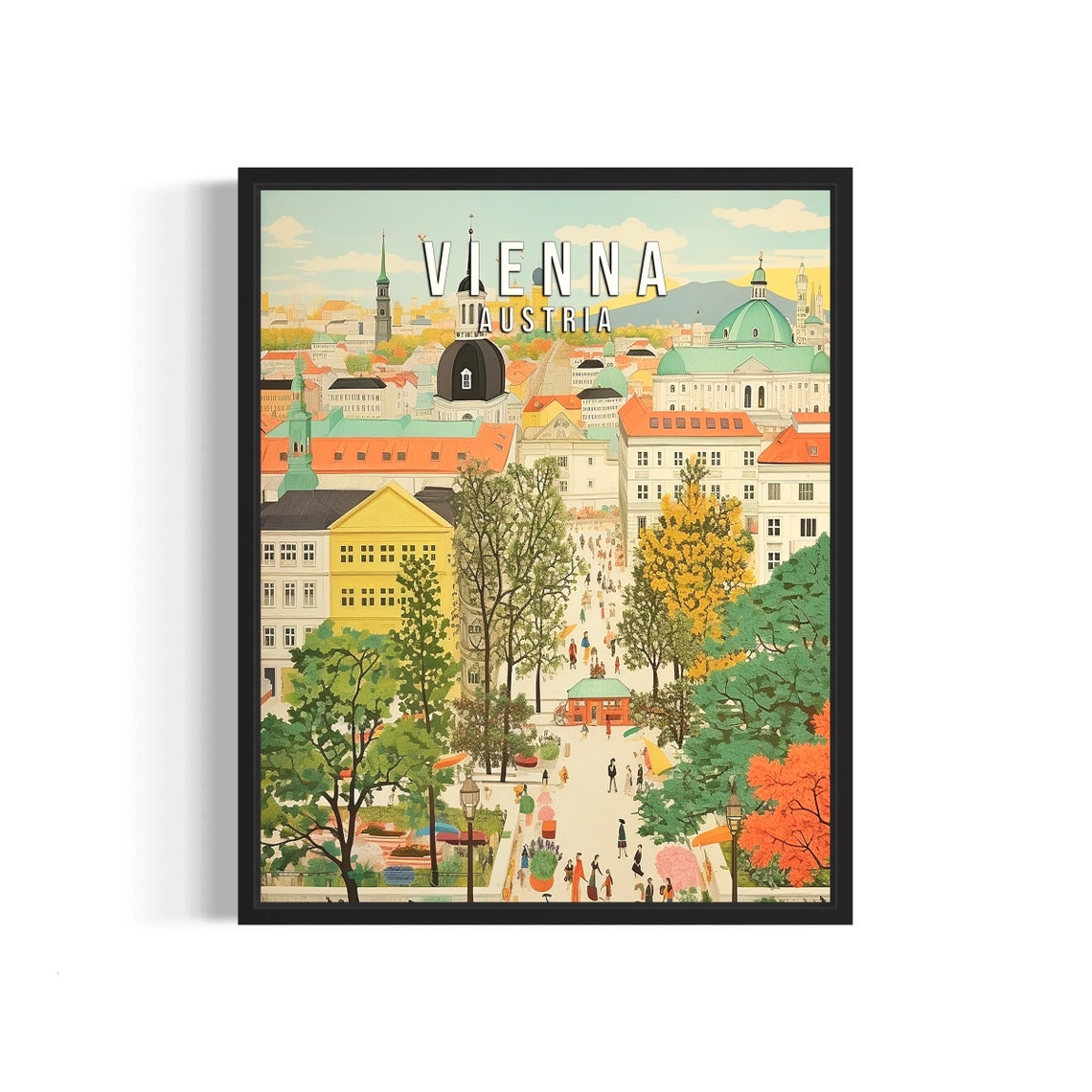 Vienna Austria Illustrated Boulevard Poster European City Travel Decor