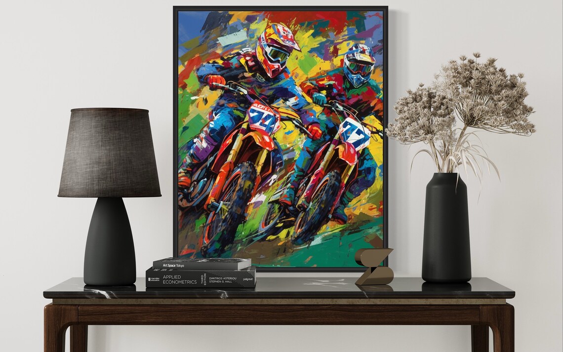 Motocross Dirt Bike Race Battle Colorful Action Painting Poster - Image 2