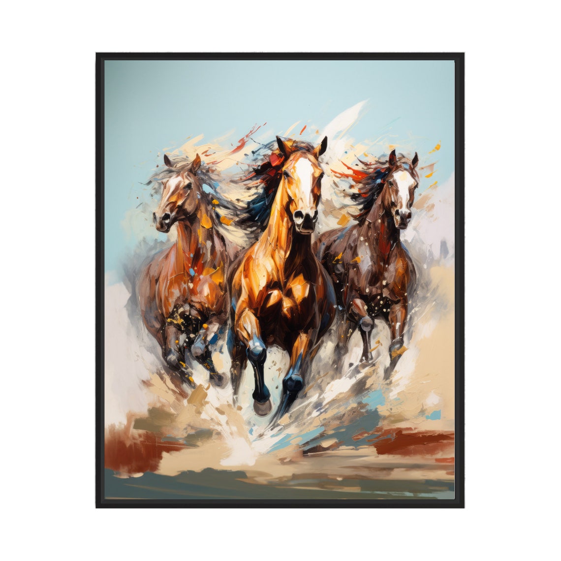 Galloping Horses Herd Charging Dust Cloud Motion Equine Wall Art