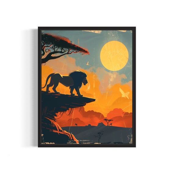 Lion On Rocky Outcrop Beneath African Sunset Safari Scene Poster