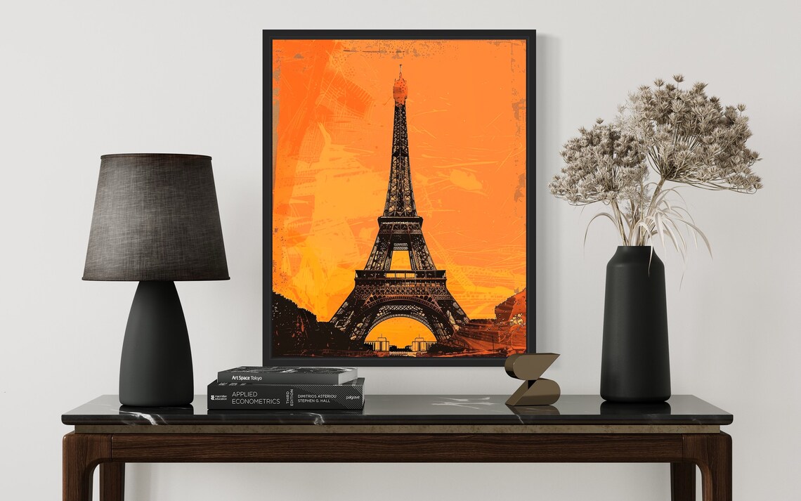 Eiffel Tower Paris Sunset Orange Vintage Travel Landmark Poster - Image 3