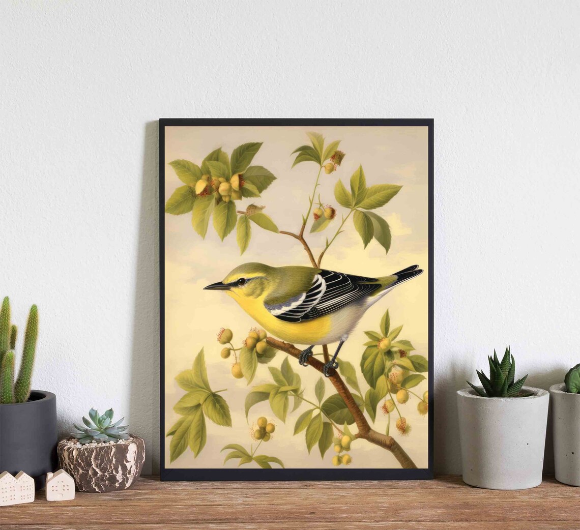 Yellow Warbler Songbird Perched Vintage Naturalist Art Print - Image 2