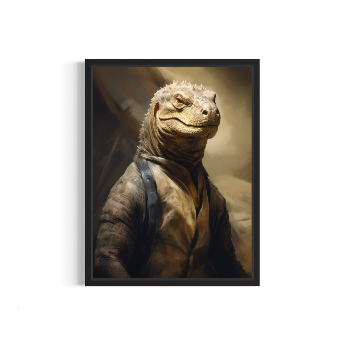 Komodo Dragon Dapper Gentleman Vintage Oil Painting Wall Art