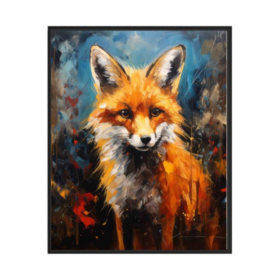 Red Fox Portrait Bold Impasto Oil Painting Style Animal Poster