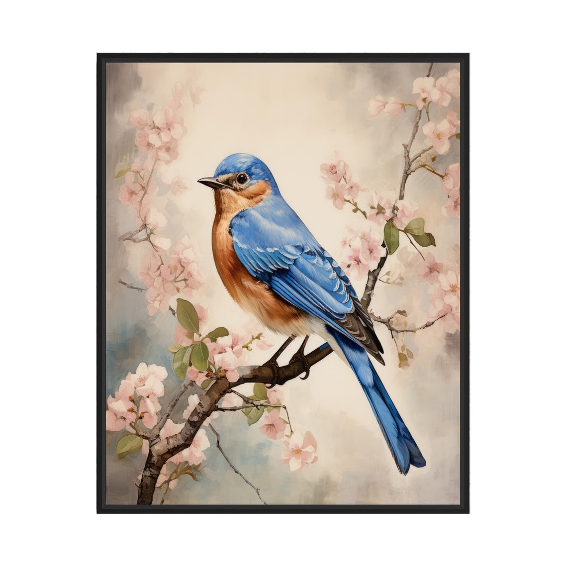 Eastern Bluebird on a Blossoming Branch Spring Vintage Bird Poster