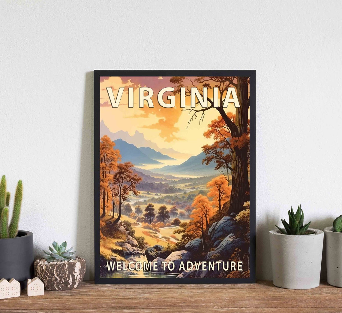 Virginia Golden Autumn Mountain Valley Adventure Travel Poster - Image 2