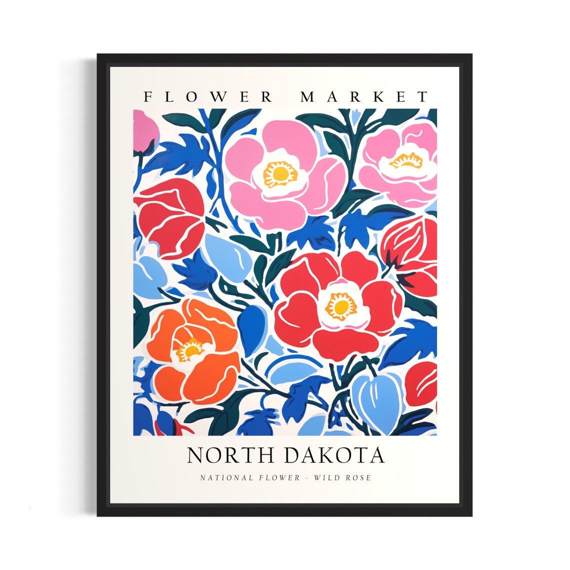 North Dakota Flower Market Wild Rose Botanical Art Wall Poster