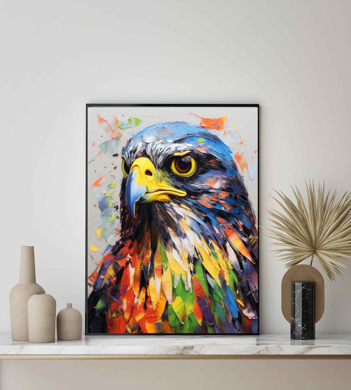 Vibrant Colorful Falcon Head Abstract Expressionist Art Poster - Image 3