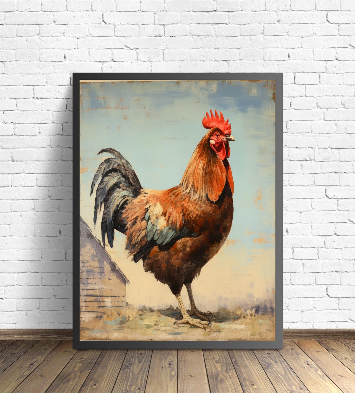 Rhode Island Red Rooster Standing Proud Farmyard Vintage Bird Poster - Image 3
