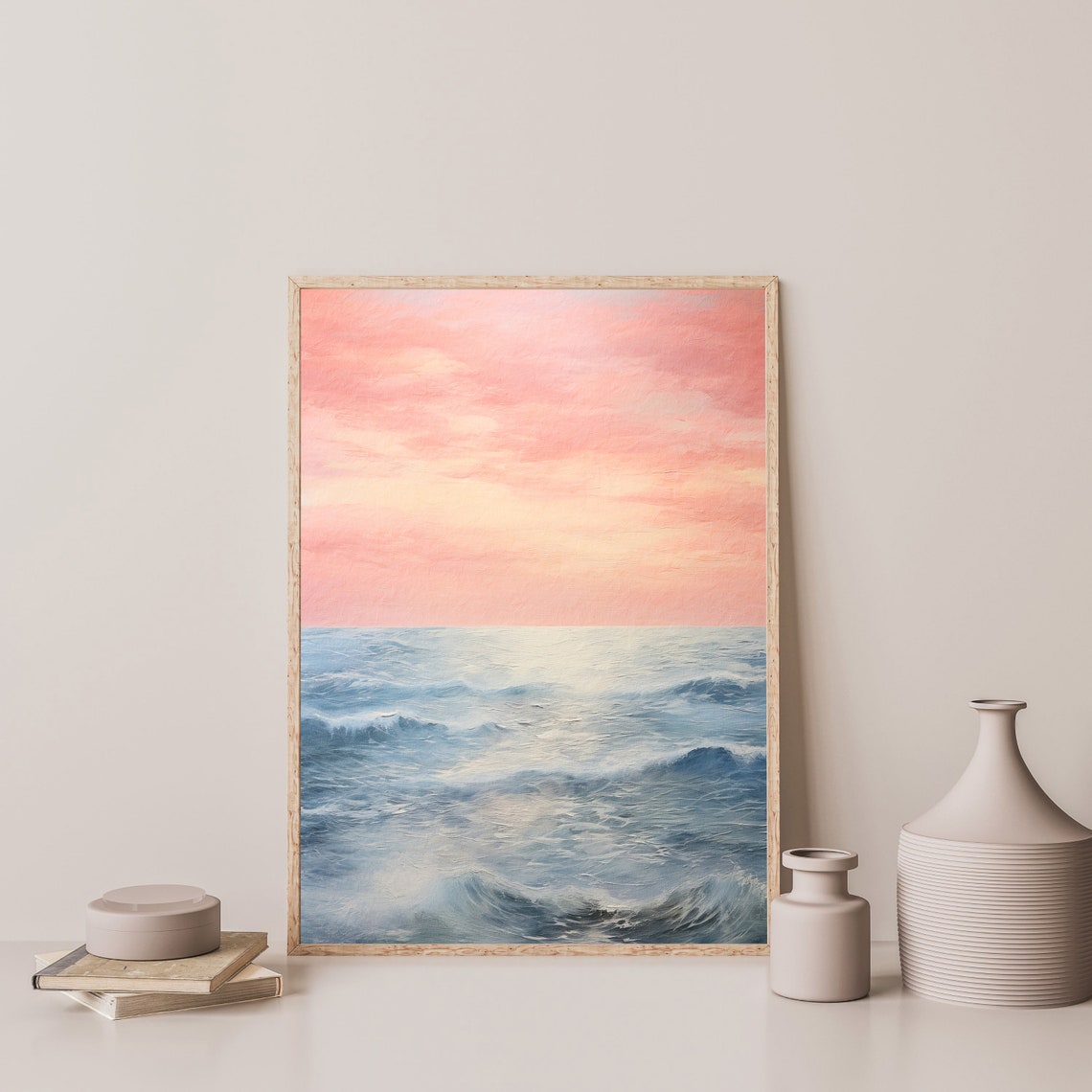 Ocean Waves Pink Sky Pastel Sunset Seascape Peaceful Coastal Poster - Image 3