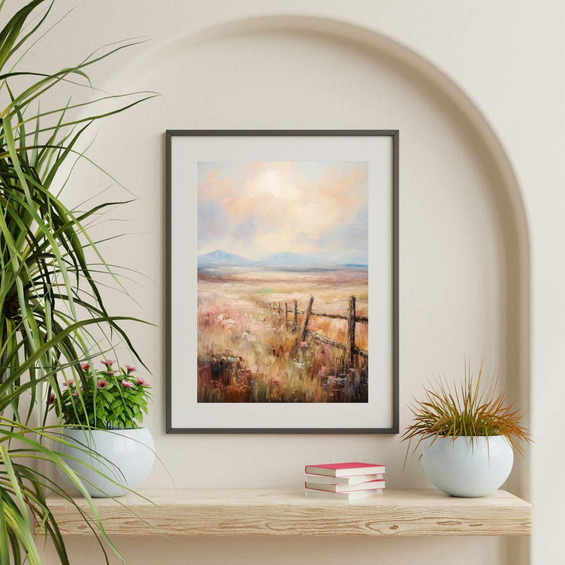 Farm Landscape Print Neutral Countryside Painting Minimalist Retro Antique Wall Art Country Farmhouse Decor P 640 - Image 2