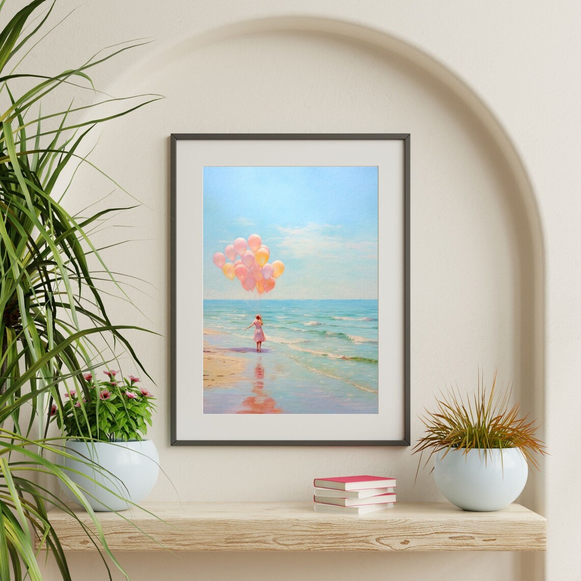 Pastel Beach Seascape, Retro Oil Painting Art Print - Image 2