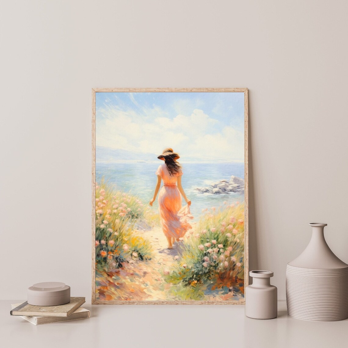 Retro Woman By The Sea Art Print, Coastal Decor - Image 3