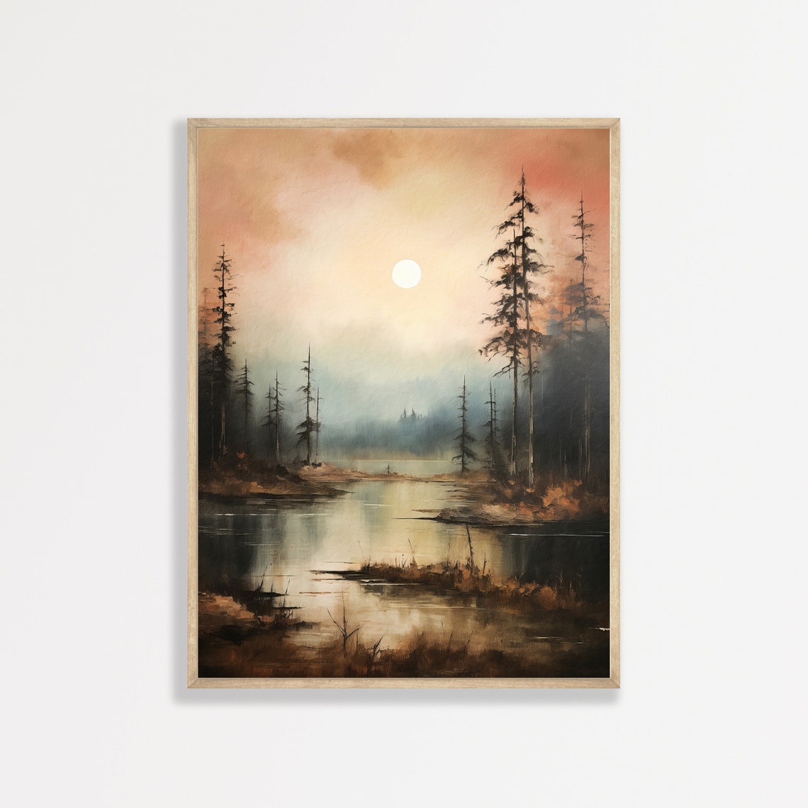 Night Landscape Painting Moody Nature Wall Art Cottagecore Home Decor P 732