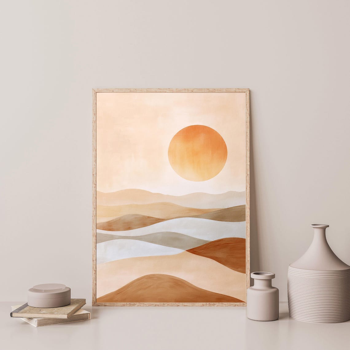 Neutral Desert Dunes Sun Minimalist Abstract Warm Beige Art Poster - Image 3