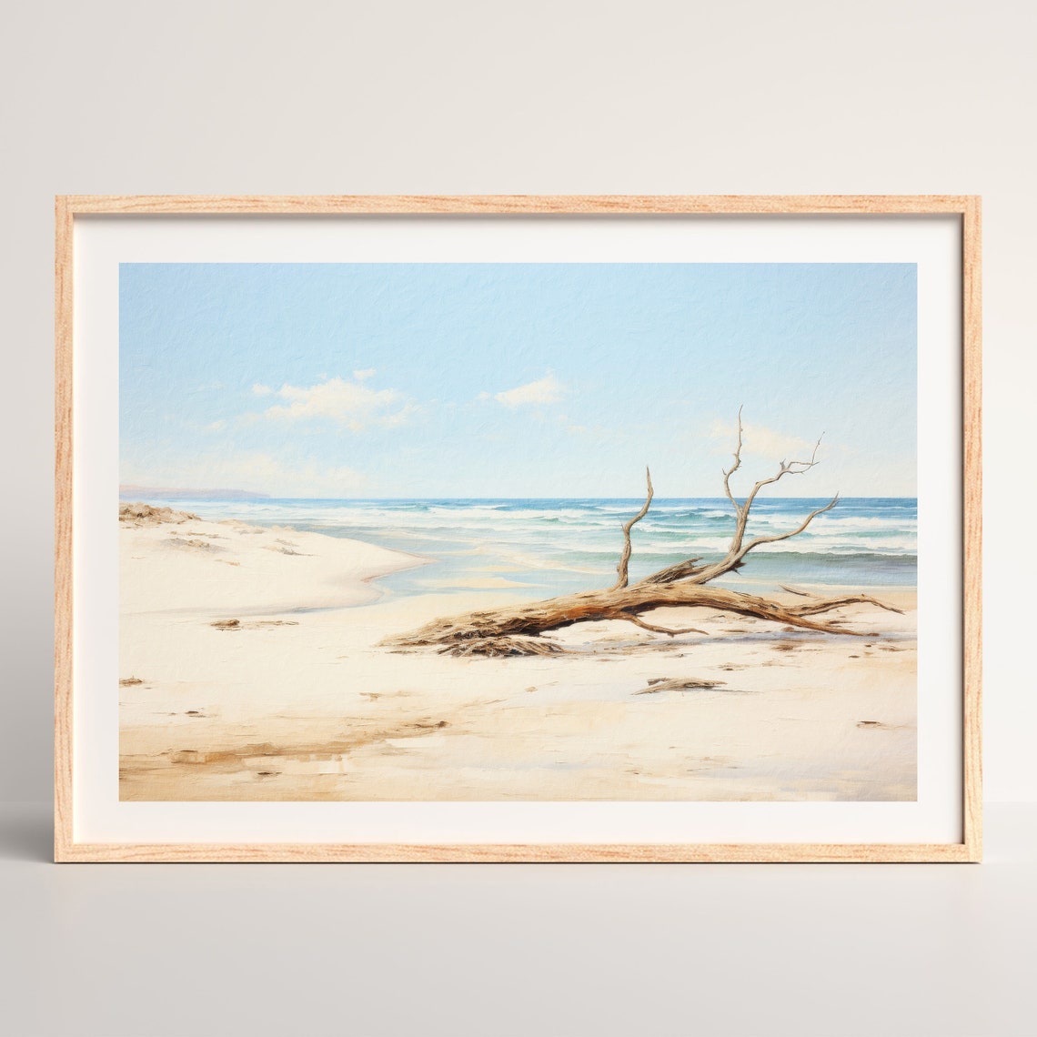 Driftwood Beach Log White Sand Blue Ocean Serene Coastal Poster - Image 3