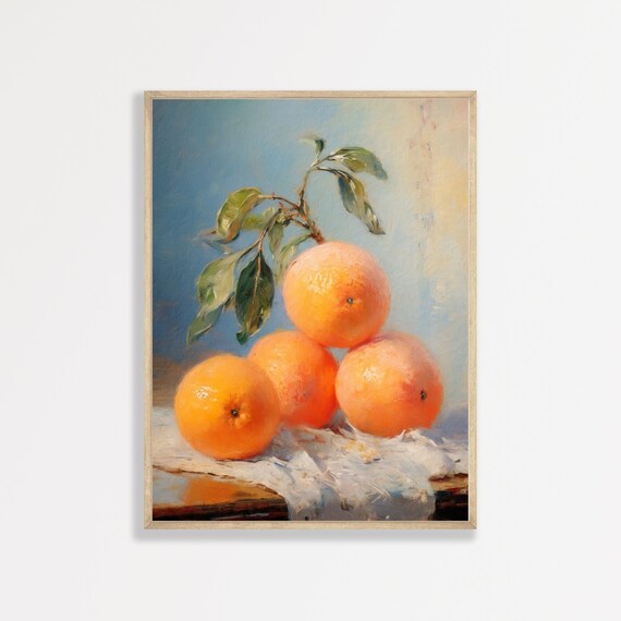 Retro Oranges Still Life Oil Painting, Kitchen Art Print