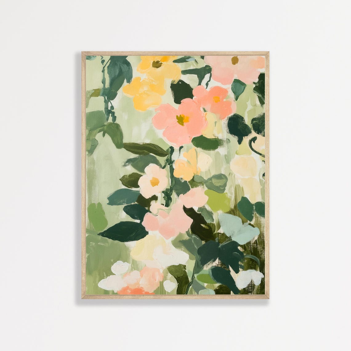 Blush Garden Roses Impressionist Floral Pastel Botanical Art Print