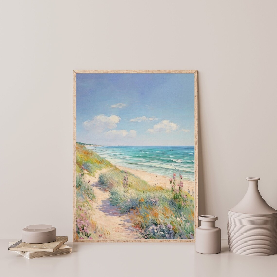 Retro Beach Landscape, Pastel Coastal Art Print - Image 3