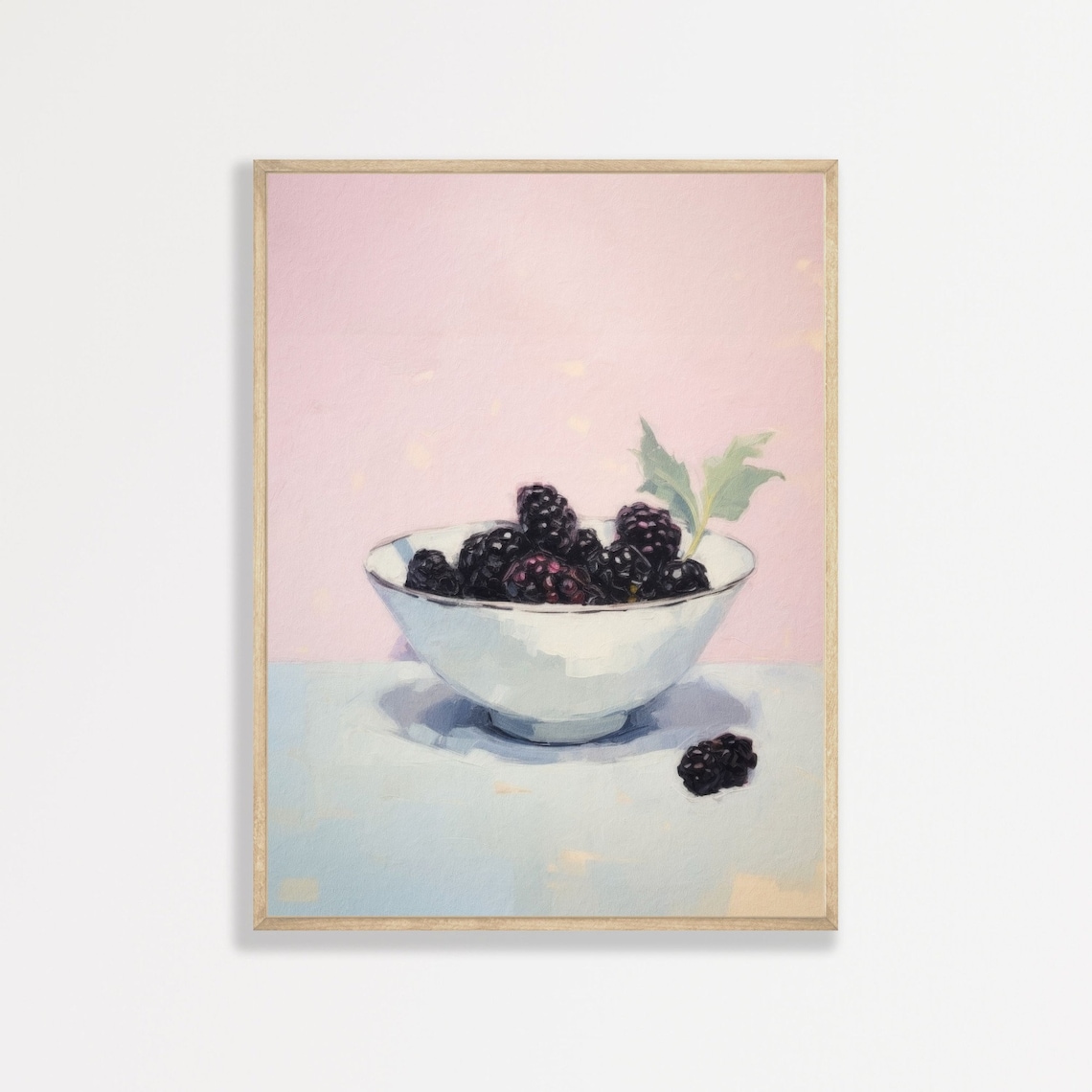 Retro Kitchen Blackberry Painting, Pastel Pink Art Print