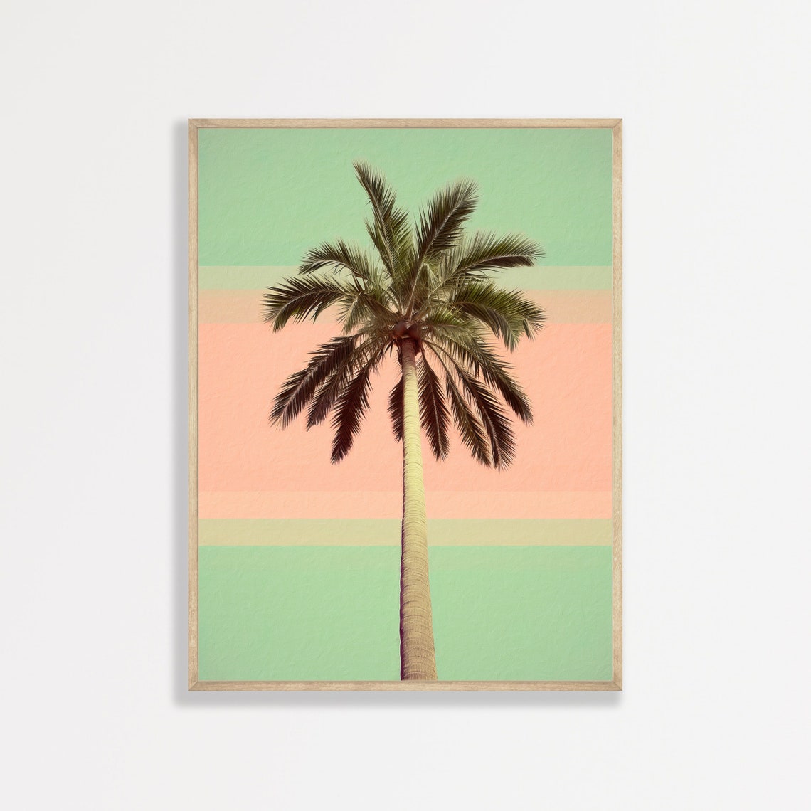 Retro Palm Tree Silhouette on Pastel Striped Sky Minimal Wall Art