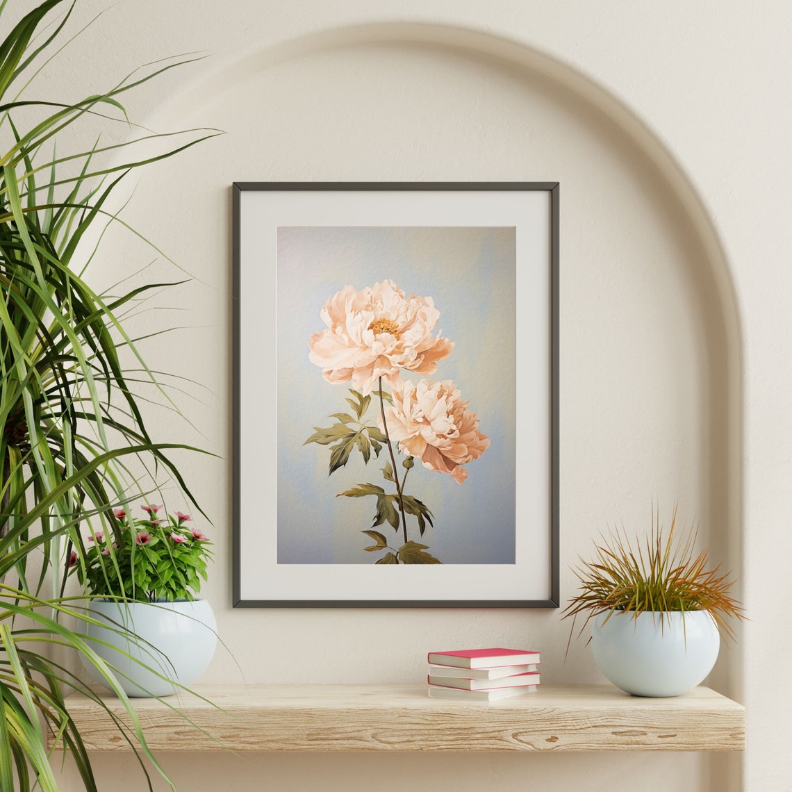 Blush Peony Pair Soft Botanical Floral Vintage Style Art Print - Image 2